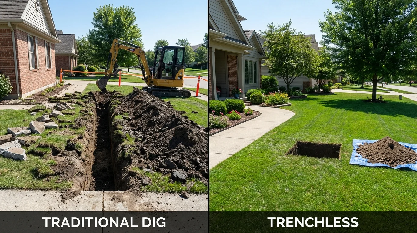 Trenchless sewer repair with minimal yard damage versus traditional excavation in Manteca, CA